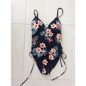 Beach Betty Swimwear One Piece Swimsuit Floral Lace Up Back Sides